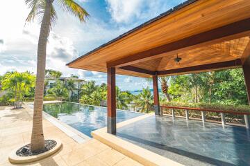 Luxurious outdoor space with pool and gazebo