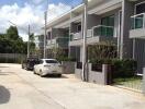 Modern townhouse building with driveway