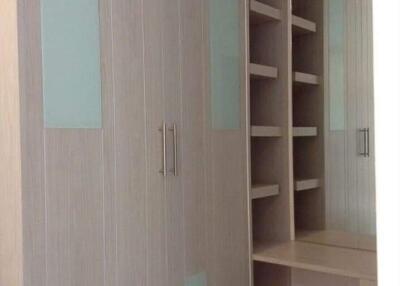 Spacious built-in closet with shelves