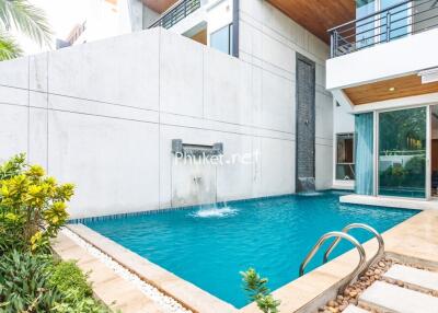Outdoor pool area with modern design