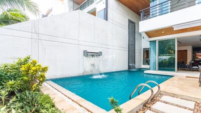 Outdoor pool area with modern design