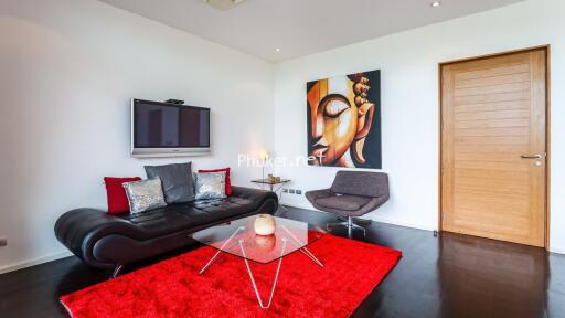 Modern living room with contemporary furniture and artwork