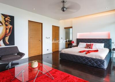 Modern bedroom with minimalist design and artistic decor