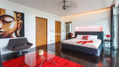 Modern bedroom with minimalist design and artistic decor