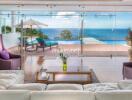 Living area with pool and ocean view