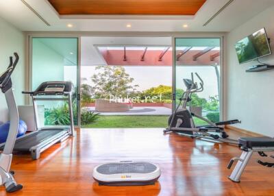 Home gym with exercise equipment and outdoor view