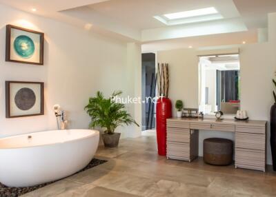 Modern bathroom with freestanding bathtub and stylish decor