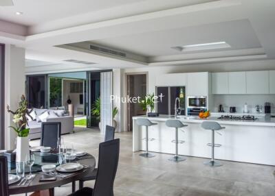 Modern kitchen and dining area with open living space