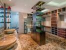 Spacious and modern bathroom with integrated walk-in closet