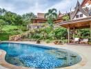 Luxury outdoor area with pool and landscaped garden