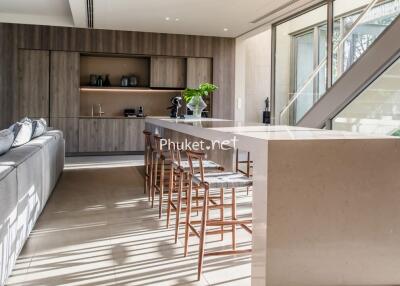 Modern kitchen with a large island and seating