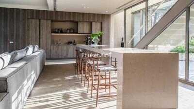 Modern kitchen with a large island and seating