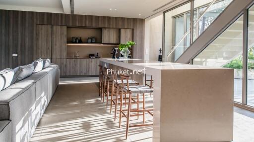 Modern kitchen with a large island and seating