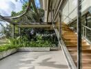 Balcony with greenery and staircase