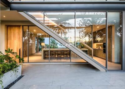 Modern dining area with large glass windows