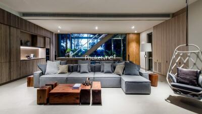 Modern living room with sofa and indoor plants