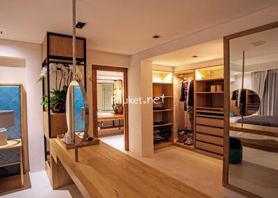 Modern bedroom with walk-in closet