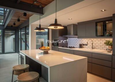 Modern kitchen with island and barstools