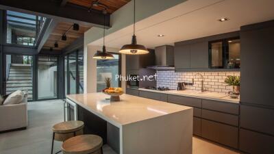 Modern kitchen with island and barstools