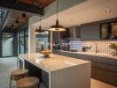 Modern kitchen with island and barstools