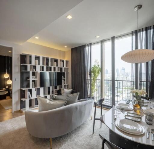 Modern living room with balcony view