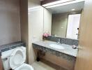 Bathroom with gray granite countertop and toilet