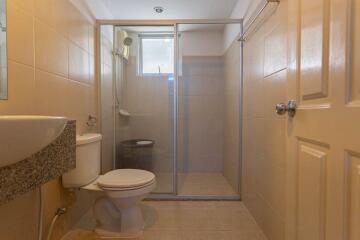 Modern bathroom with shower and toilet