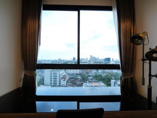 Modern apartment living area with city view