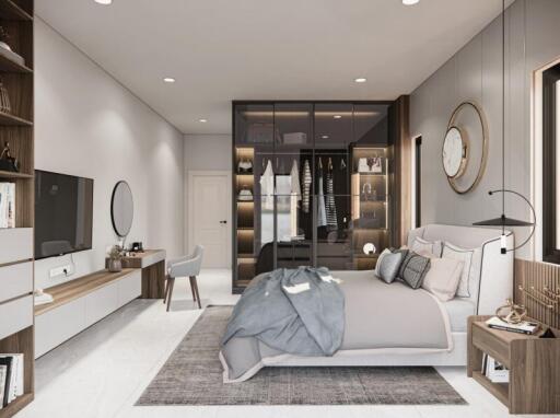 Modern bedroom with ensuite walk-in closet