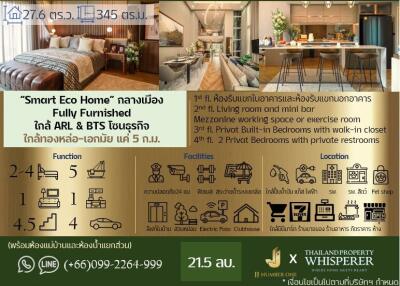 Real estate advertisement for Smart Eco Home, showing interior features and amenities.