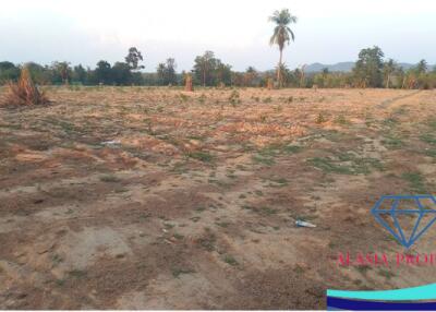 Vacant land with scattered vegetation and a distant view of trees and mountains