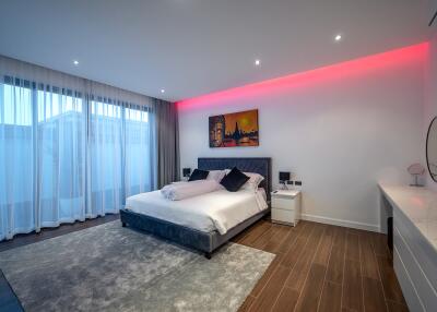 Modern bedroom with decorative lighting