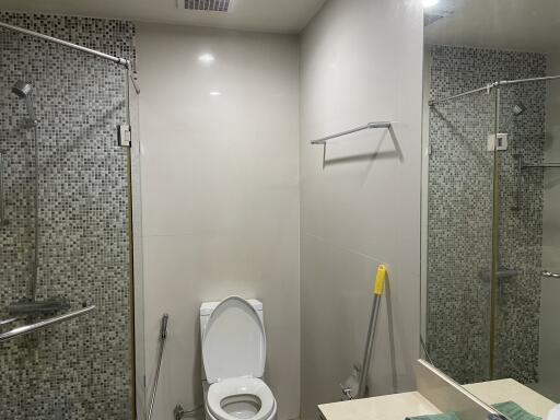 Modern bathroom with glass shower enclosure