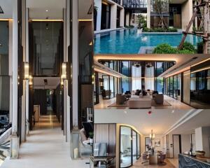 Modern luxury home with a swimming pool, spacious living room, and contemporary kitchen