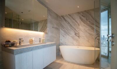 Modern bathroom with large bathtub and sink