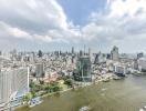 Aerial view of city skyline and river