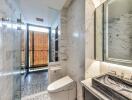 Modern bathroom with marble and tiled features