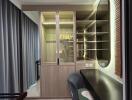 Modern bedroom with wardrobe and work desk