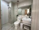 Modern bathroom with shower and vanity