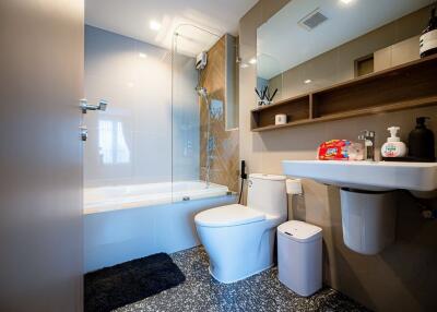 Modern bathroom with bathtub and sink