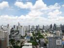 Skyline view of a cityscape with numerous buildings under a cloudy sky