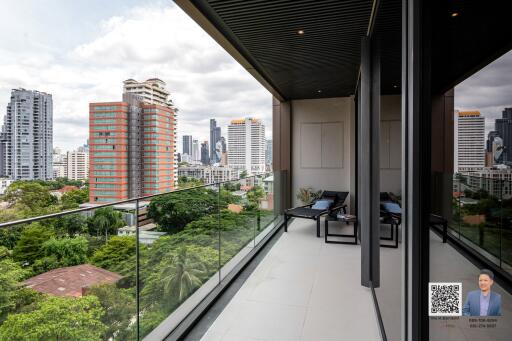 Modern balcony with a city view