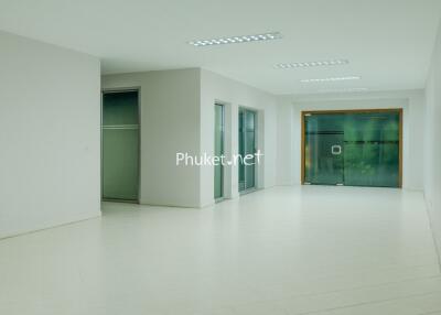 Spacious main living area with modern lighting and large windows