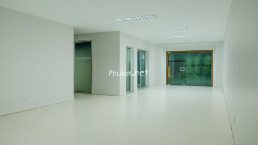 Spacious main living area with modern lighting and large windows