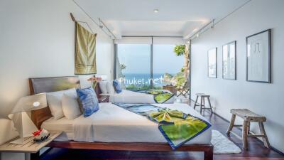 Modern bedroom with ocean view