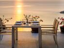 Outdoor dining area with a sea view