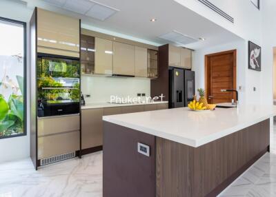 Modern kitchen with island counter and built-in appliances