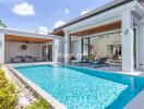 Modern villa with swimming pool and patio area