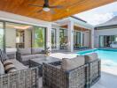 Outdoor living area with pool and seating