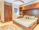 Modern bedroom with wooden furnishings